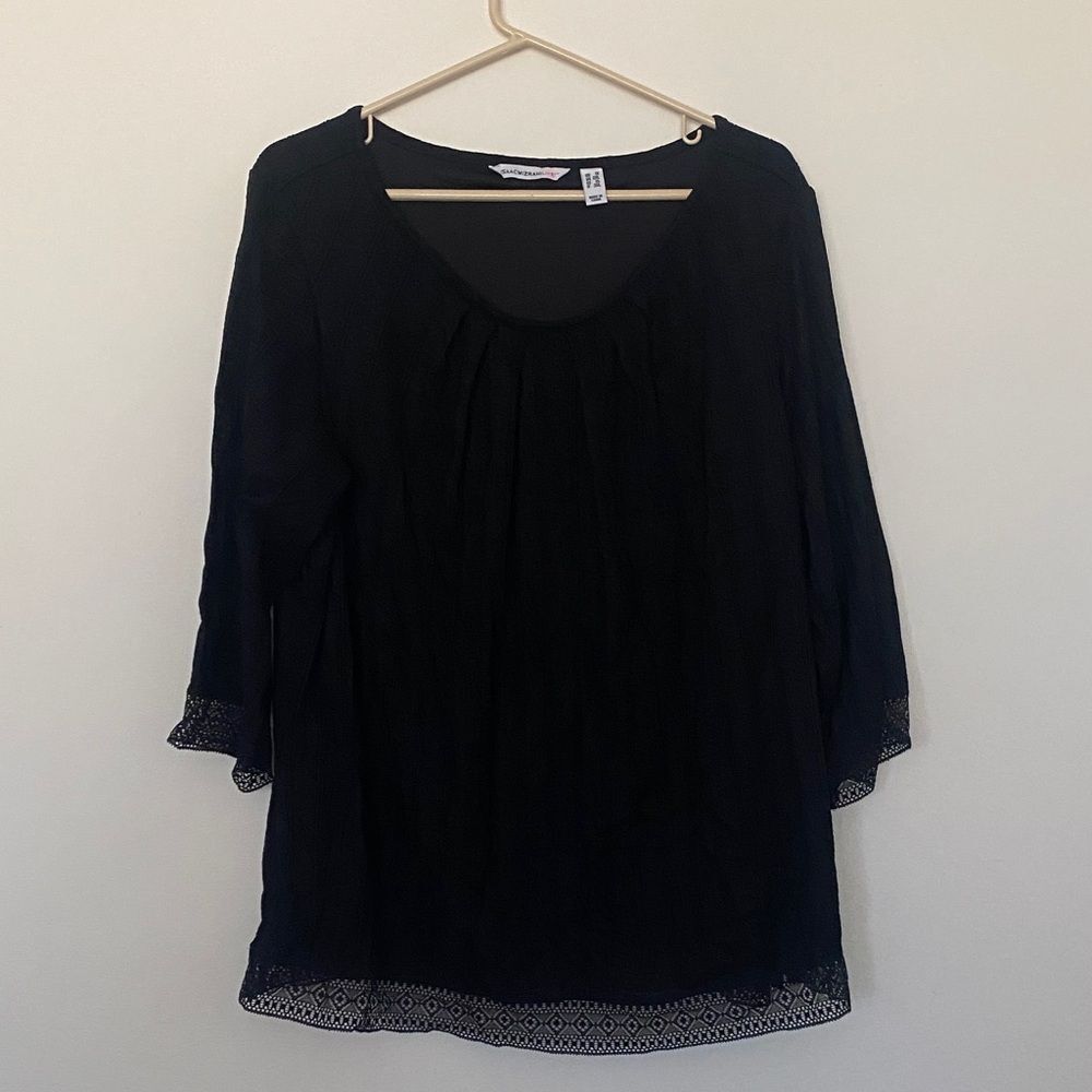 Isaac Mizrahi Black Lace Trim Blouse
